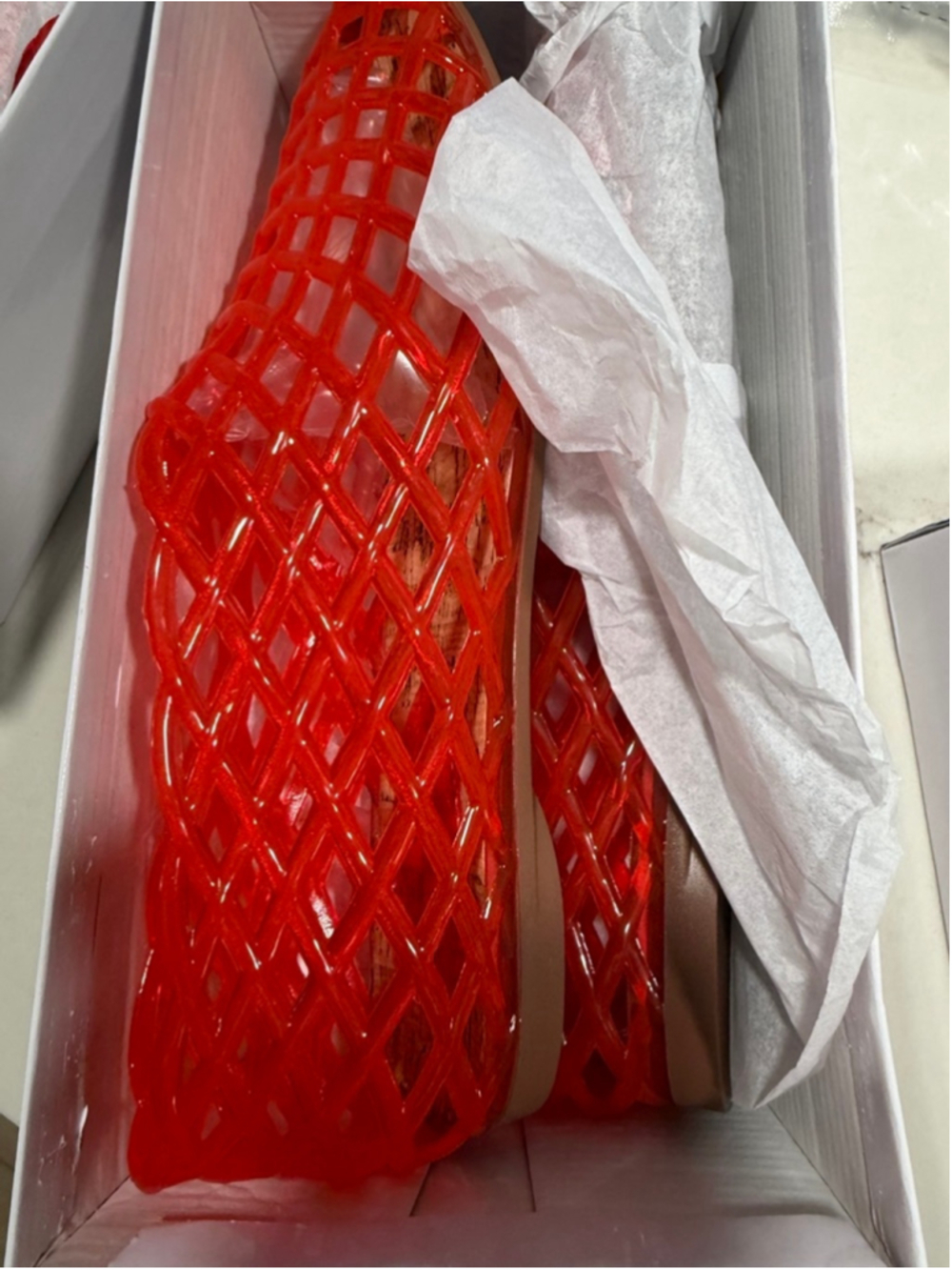 NEW Red Mesh Ballet Flats Clear Hollow Jelly Sandal Shoes 9.5 - Picture 4 of 5